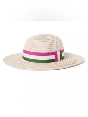 Janie and Jack Beige Straw Hat with Pink and Green Ribbon 🆕